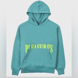 Pleasures Hoodie Fall 2022, fleece hoody, Large chainstitch embroidery, XL green
